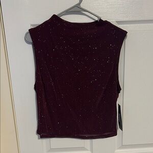 Madden NYC Maroon mock neck sparkly top